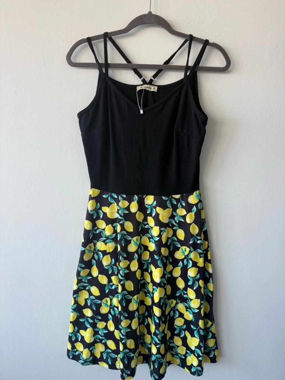 Black Lemon-Print Mini Dress with Strappy Back